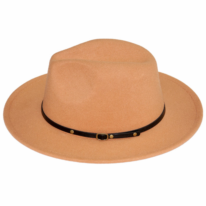 Wide Brim Camel Fedora with Leather Band