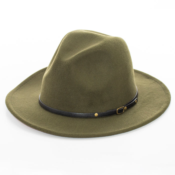 Wide Brim Olive Fedora with Leather Band