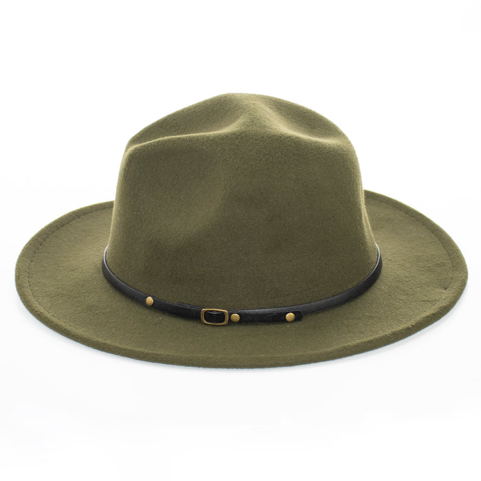 Wide Brim Olive Fedora with Leather Band