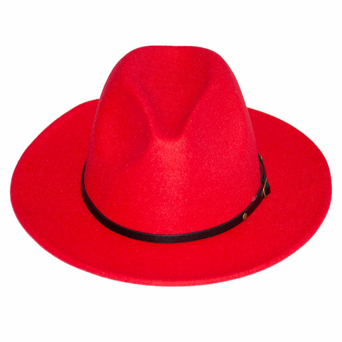 Wide Brim Red Fedora with Leather Band