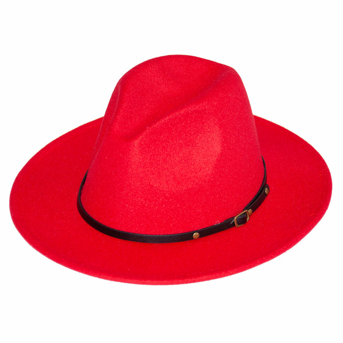 Wide Brim Red Fedora with Leather Band