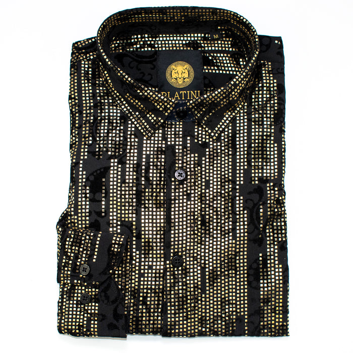 Black And Gold Matrix Slim-Fit Dress Shirt
