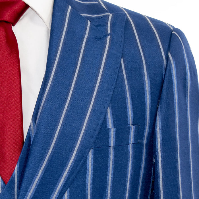 Royal Blue Sandwich Striped 3-Piece Modern-Fit Suit