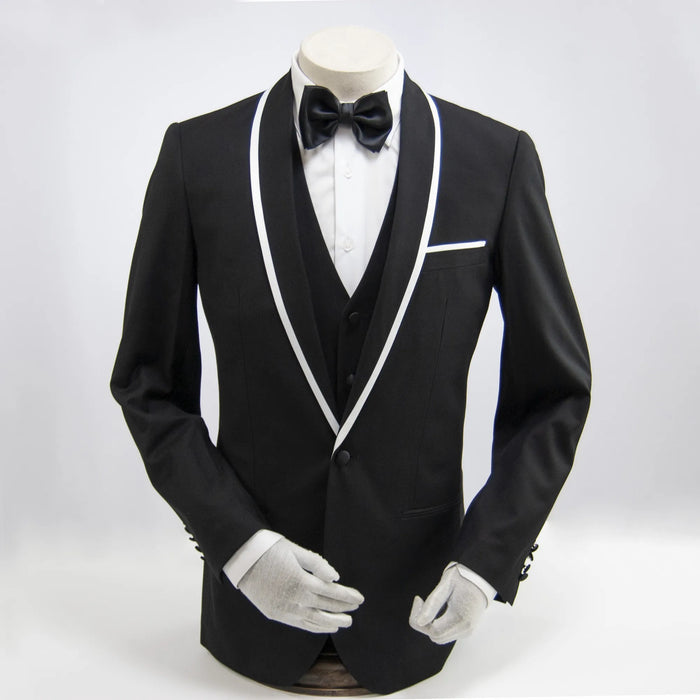 Black and White Trim 3-Piece Tailored-Fit Tuxedo