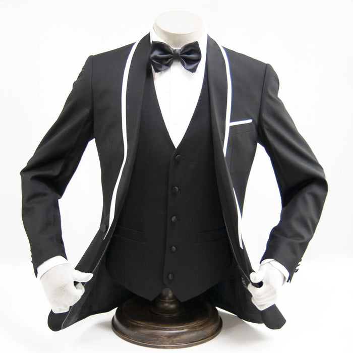 Black and White Trim 3-Piece Tailored-Fit Tuxedo