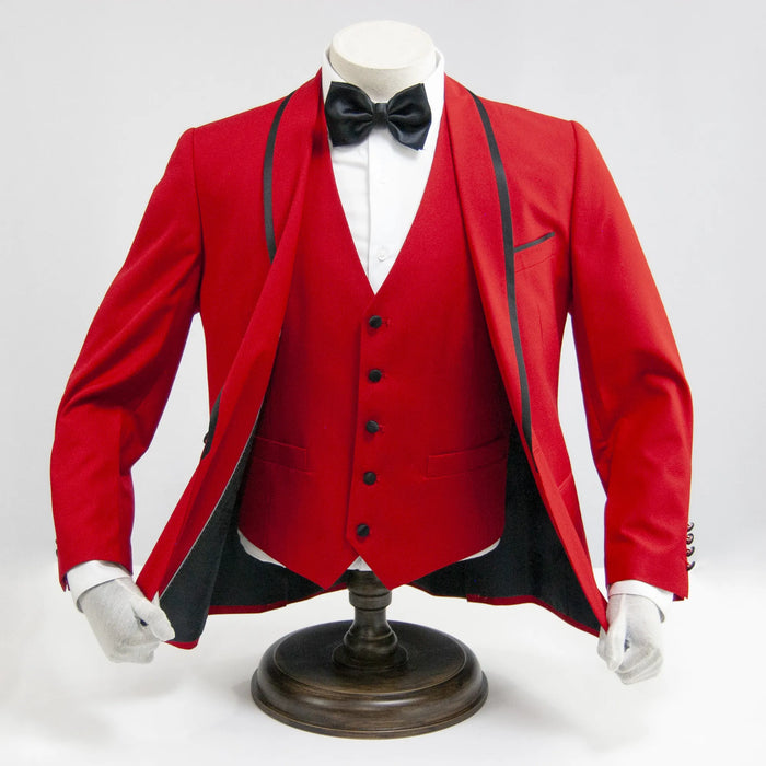 Red and Black Trim 3-Piece Tailored-Fit Tuxedo