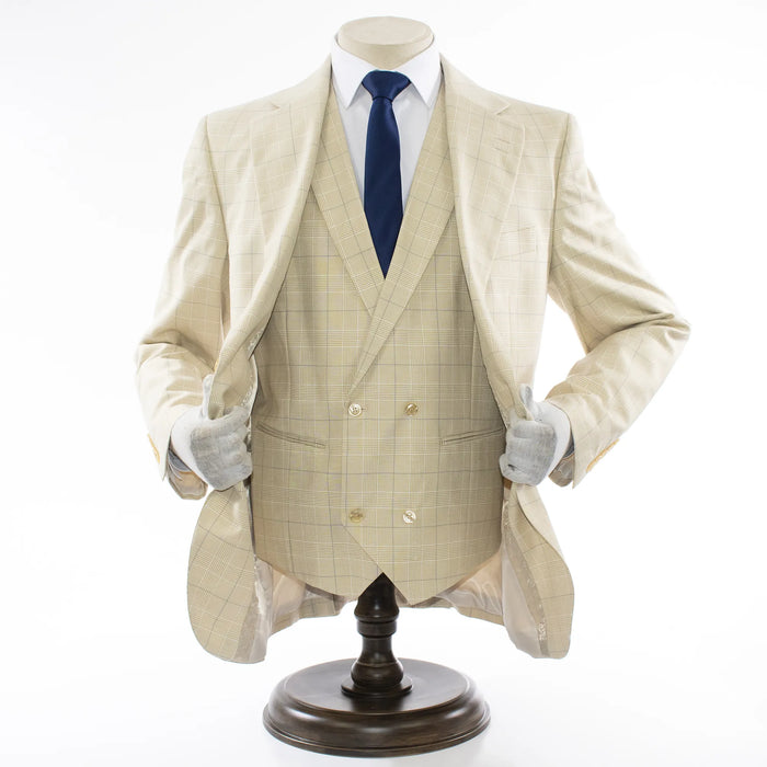Cream Glen Check 3-Piece Regular-Fit Suit