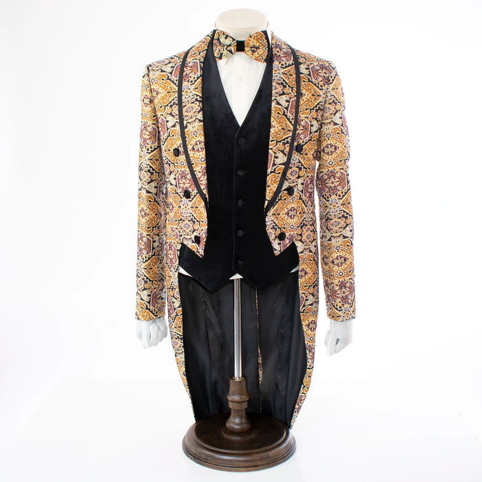Gold Patterned 3-Piece Slim-Fit Tailcoat Tuxedo