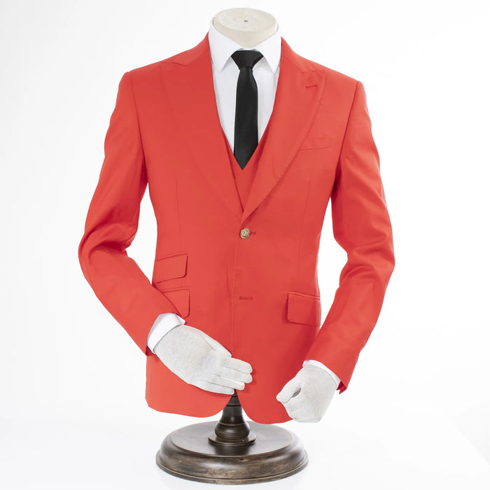 Men's Coral Red Slim-Fit 3-Piece Suit With Peak Lapels