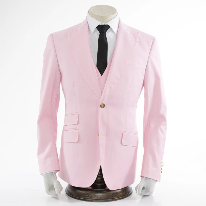 Men's Pink Slim-Fit 3-Piece Suit With Peak Lapels