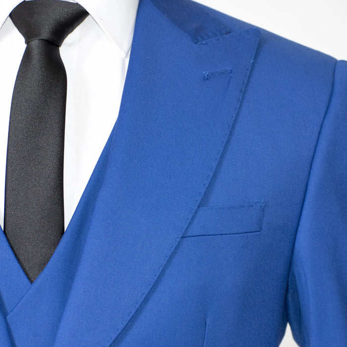 Men's Royal Blue Slim-Fit 3-Piece Suit With Peak Lapels