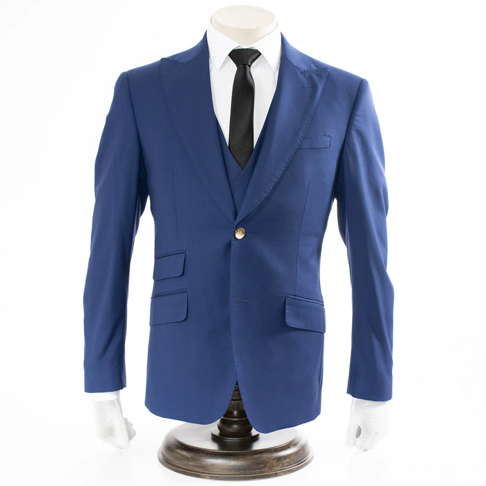 Men's Sapphire Slim-Fit 3-Piece Suit With Peak Lapels