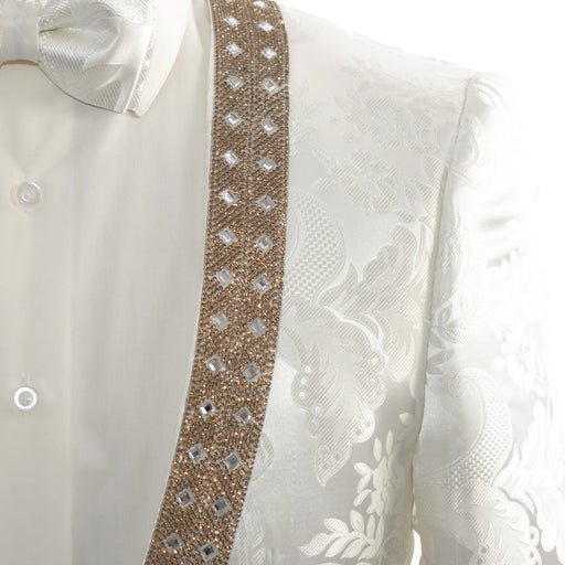 White Jacquard With Gold Details 2-Piece Slim-Fit Tuxedo