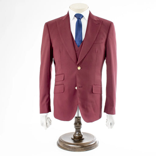 Men's Burgundy Slim-Fit 3-Piece Suit With Peak Lapels