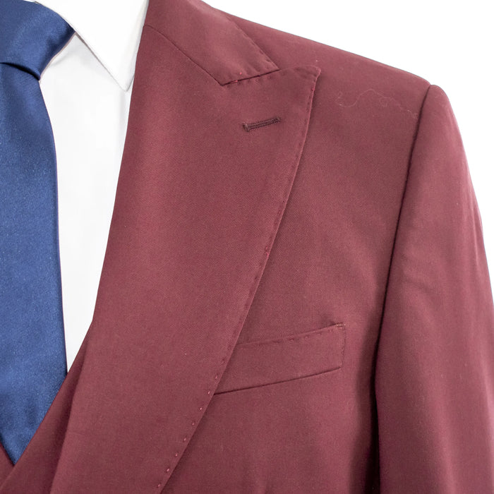 Men's Burgundy Slim-Fit 3-Piece Suit With Peak Lapels