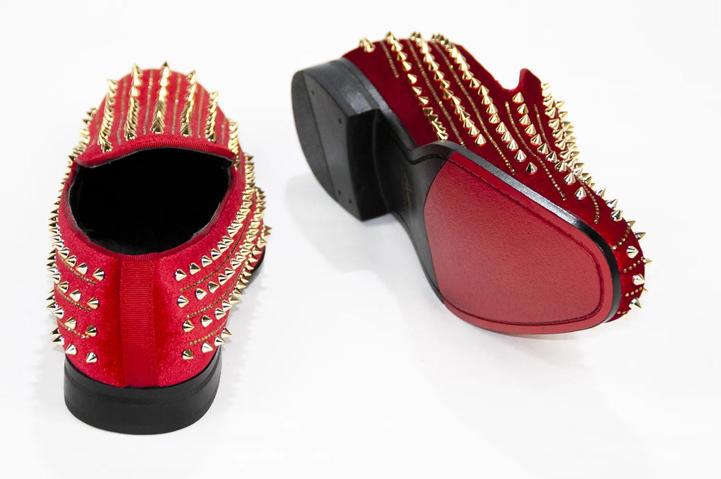 Men's Red And Gold Spiked Rhinestone Dress Loafer