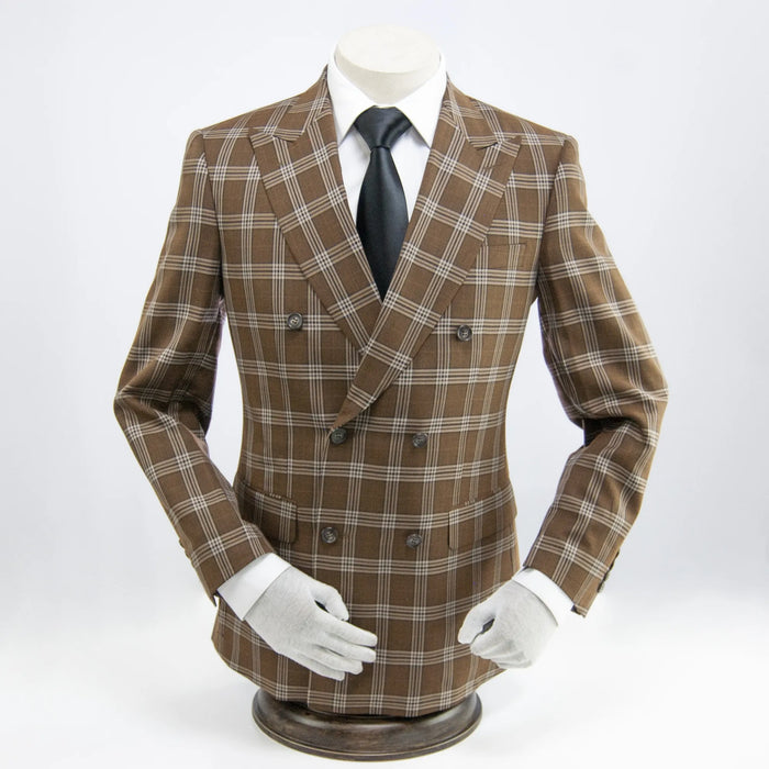 Taupe Plaid 2-Piece Slim-Fit Designer Wool Suit