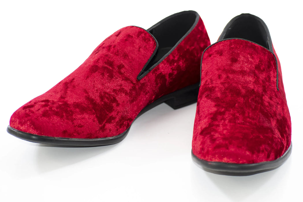 Men's Red Crushed Velvet Slip On Loafer Dress Shoe