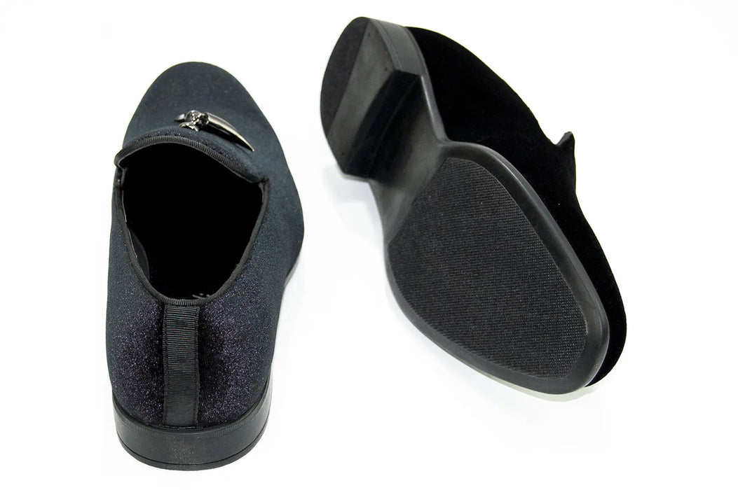 Black Velvet Smoking Loafer with Gunmetal Horn Tassels