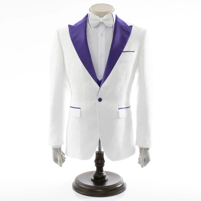 Men's Purple And White Tuxedo With Peak Lapel