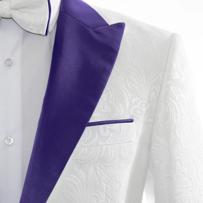 Men's Purple And White Tuxedo With Peak Lapel