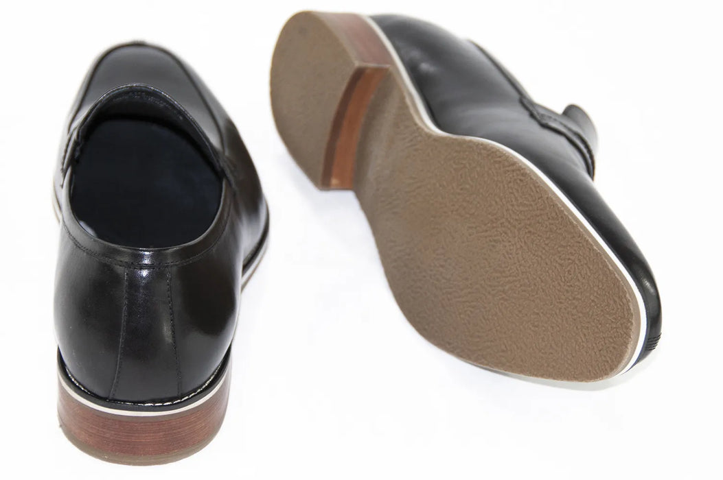 Black Leather Slip-On Dress Loafers