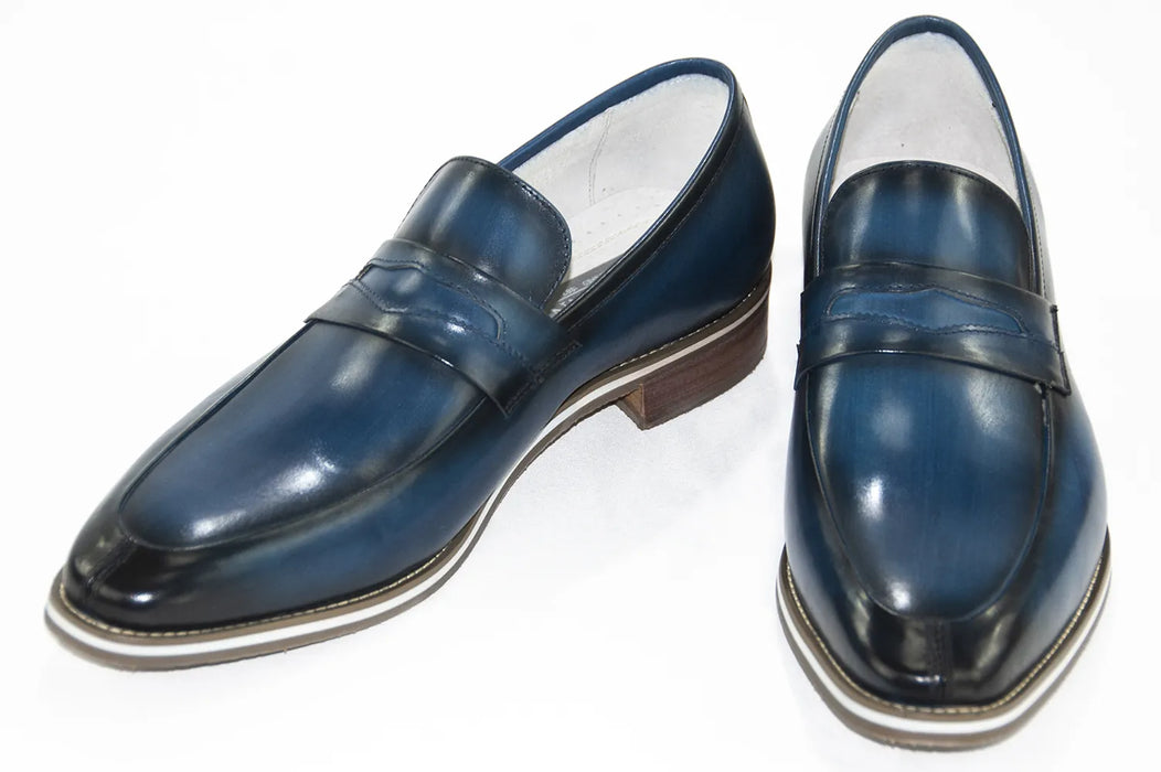 Navy Leather Slip-On Dress Loafers