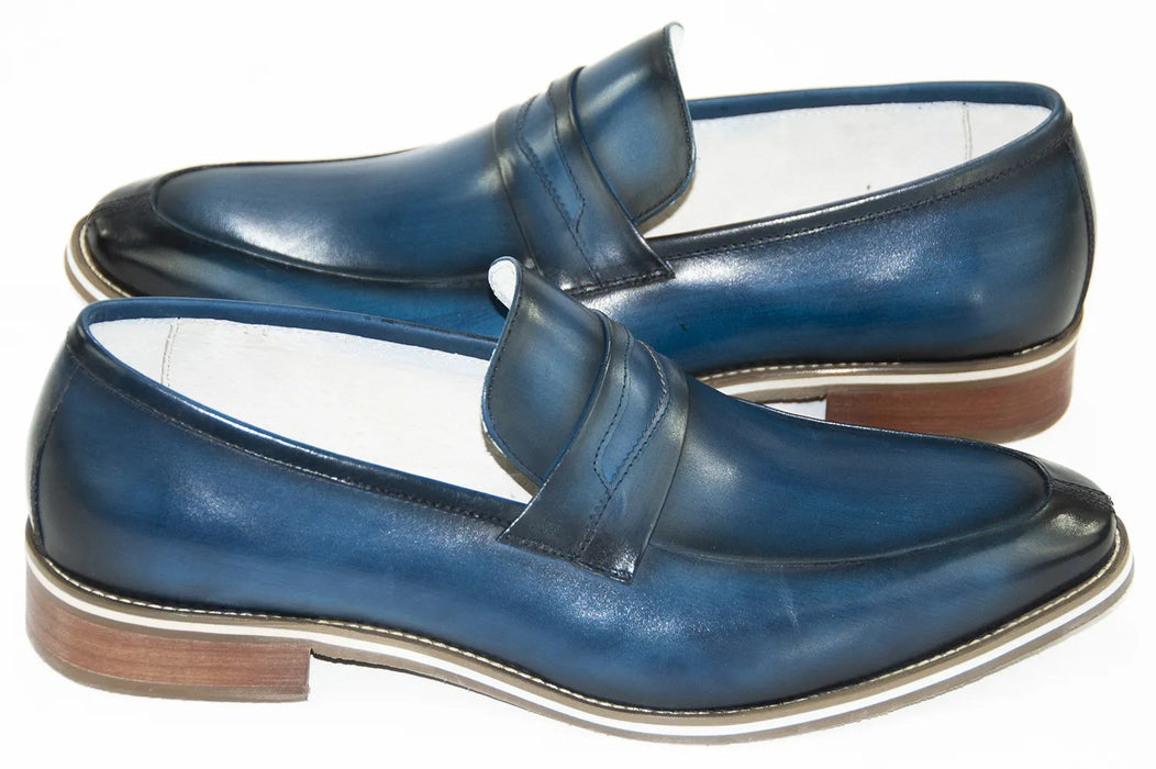 Navy Leather Slip-On Dress Loafers