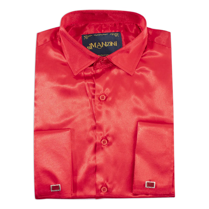Red Silky Satin Tailored-Fit Dress Shirt