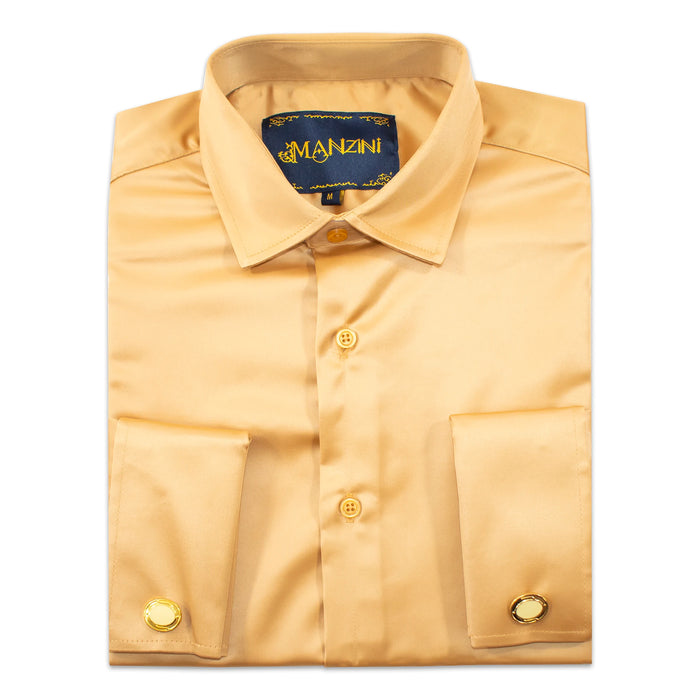 Gold Satin Tailored-Fit Dress Shirt