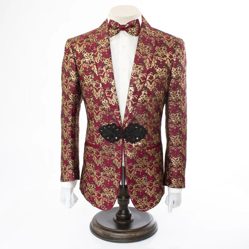Burgundy Baroque Men's Embroidered Modern-Fit Jacket - Front Closure