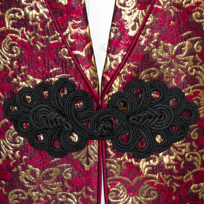 Burgundy Baroque Men's Embroidered Modern-Fit Jacket - Frog Closure