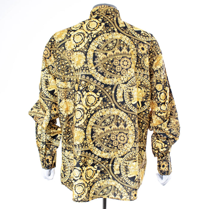 Gold Floral Designer Rhinestone Regular-Fit Dress Shirt