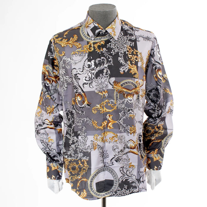 Gray Provencal Baroque Rhinestone Dress Shirt