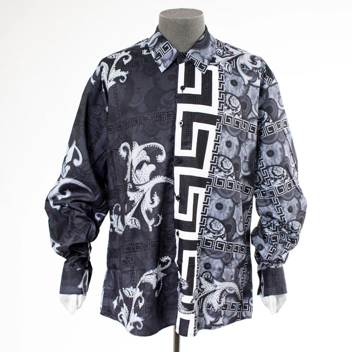 Black Mediterrean Designer Rhinestone Regular-Fit Dress Shirt