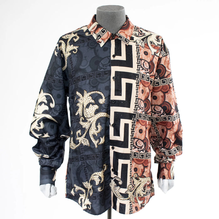 Khaki Mediterrean Designer Rhinestone Regular-Fit Dress Shirt
