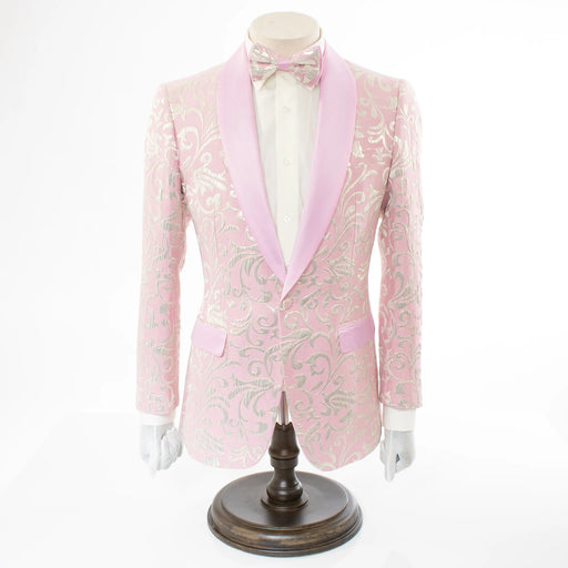 Men's Pink Scroll Motif Slim-Fit Jacket - Front Button Closure