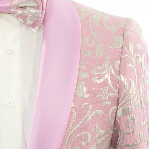 Men's Pink Scroll Motif Slim-Fit Jacket - Shawl Lapel