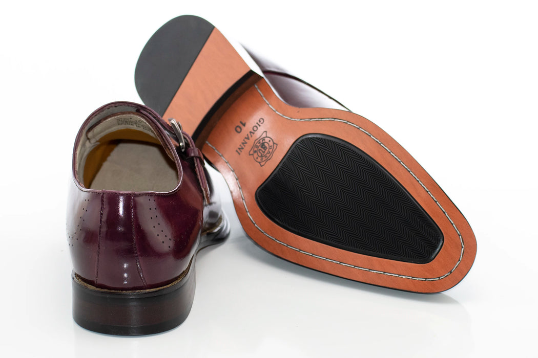 Men's Burgundy Single-Strap Monk Strap Dress Shoe With Medallion Toe