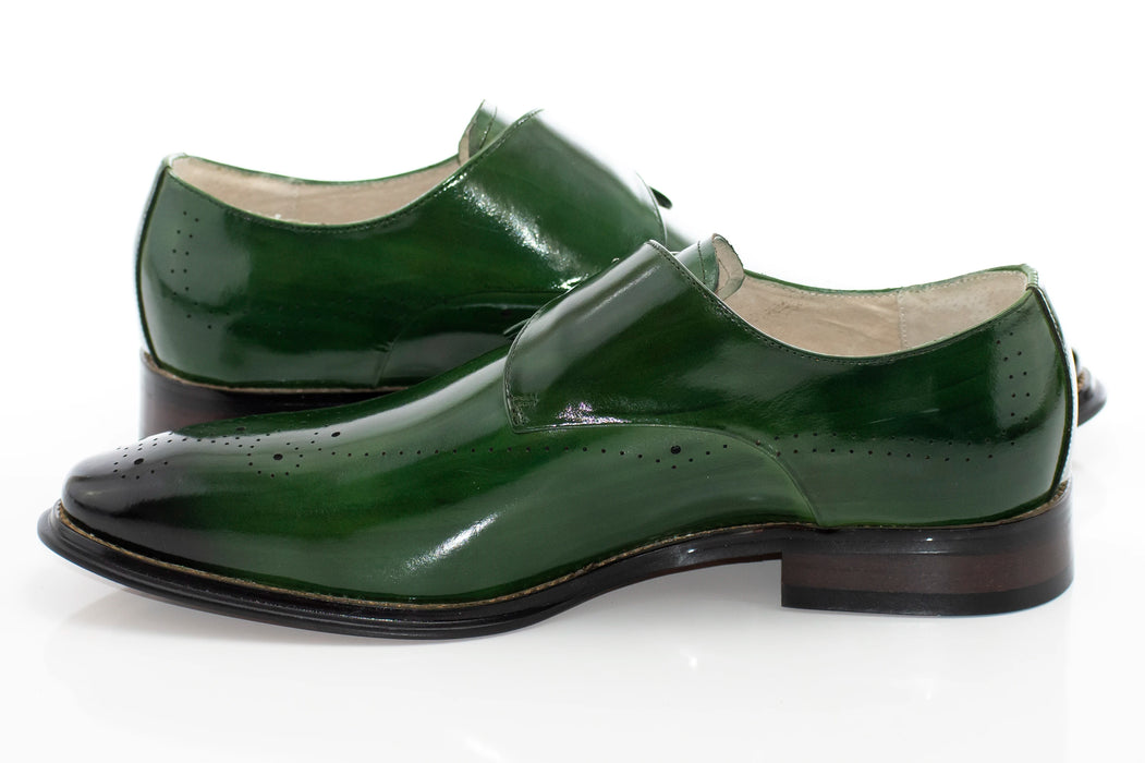 Men's Green Single-Strap Monk Strap Dress Shoe With Medallion Toe