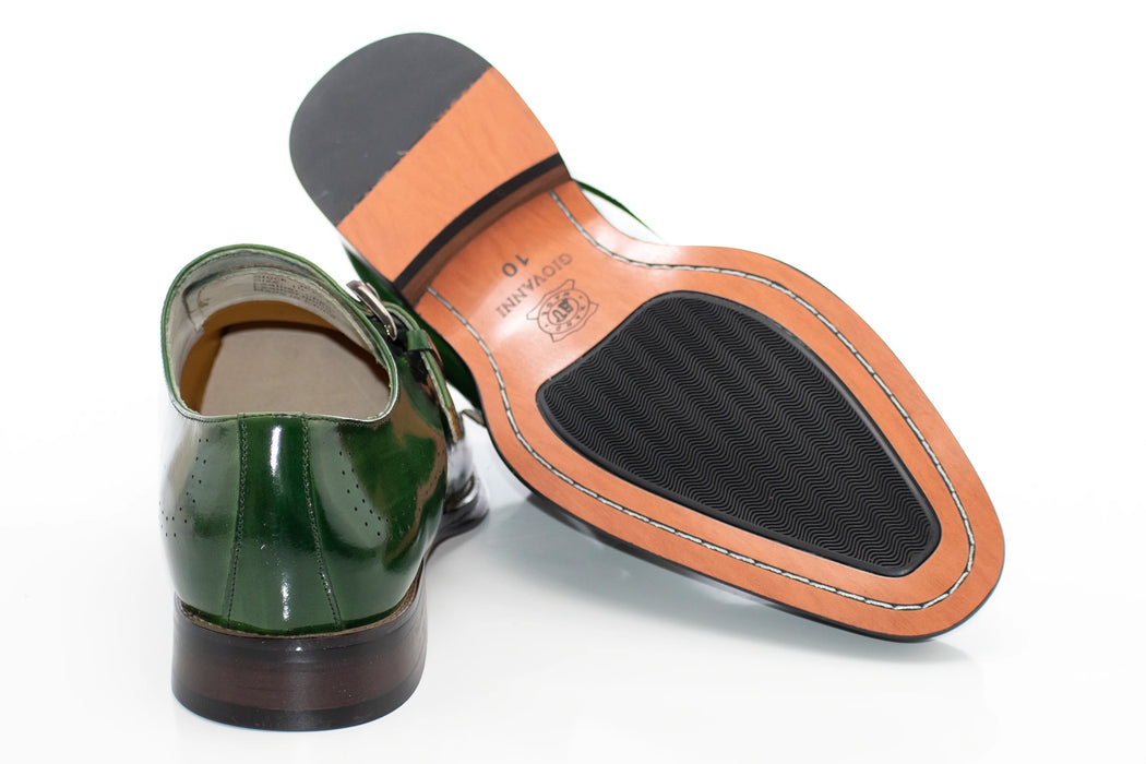 Men's Green Single-Strap Monk Strap Dress Shoe With Medallion Toe