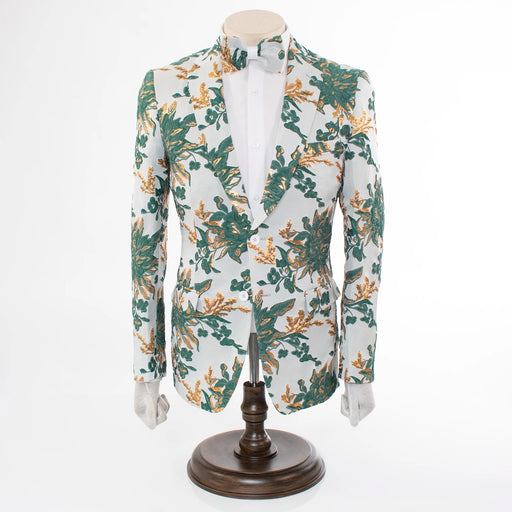 Men's Green And White Floral 2-Piece Slim-Fit Suit