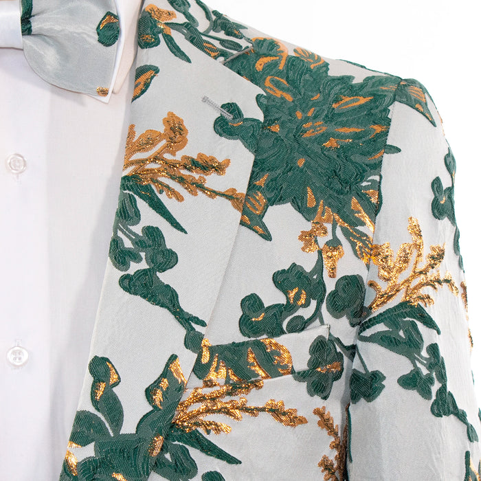 Men's Green And White Floral 2-Piece Slim-Fit Suit Notch Lapel
