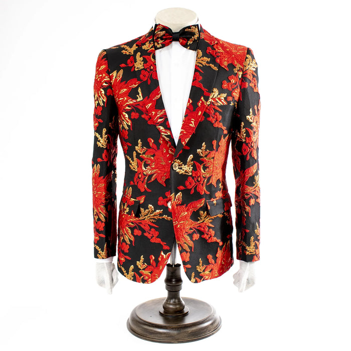 Men's Red And Gold Damask 2-Piece Slim-Fit Suit