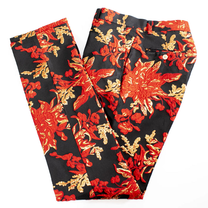 Men's Red And Gold Damask 2-Piece Slim-Fit Suit Pants