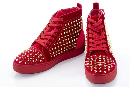 Men's Red And Gold Spiked High-Top Sneakers