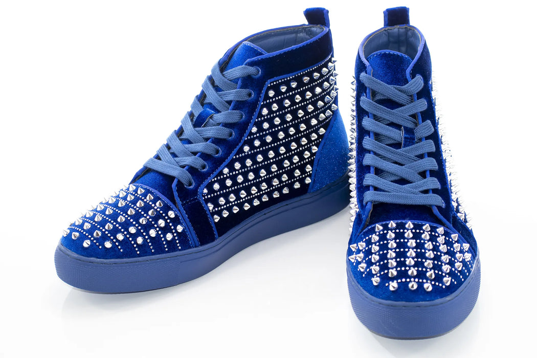 Men's Blue And Black Spiked High-Top Sneakers