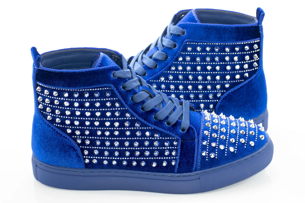 Men's Blue And Black Spiked High-Top Sneakers