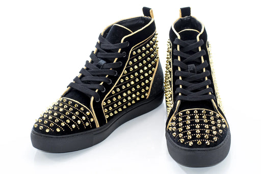 Men's Black And Gold Spiked High-Top Sneakers