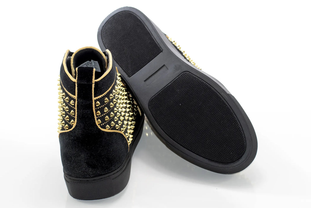 Men's Black And Gold Spiked High-Top Sneakers